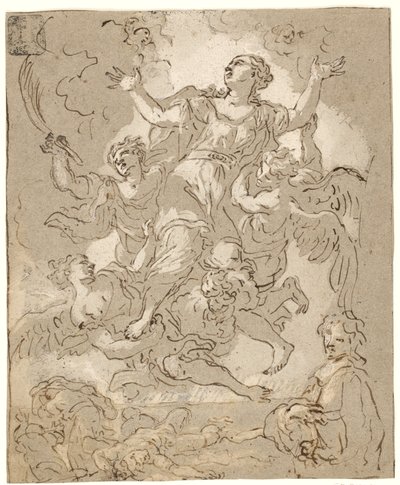 St Rosalia in Glory with Dying and Running Figures and a Male Half-Length Below by Daniel Seiter