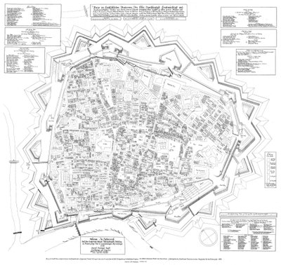 Ground plan of the city of Vienna with the state of 1683, oriented to the southwest, dated December 11, 1684 by Daniel Suttinger