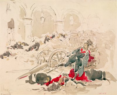 Barricade on the Rue de Rivoli During the Paris Commune by Daniel Urrabieta Vierge