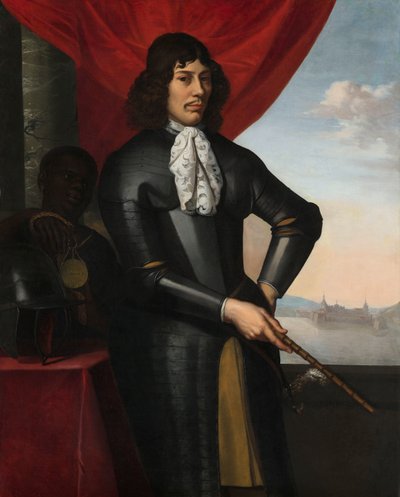 Portrait of Jan Valckenburgh and an Enslaved Servant by Daniel Vertangen (signed by artist)