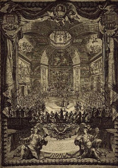 The Grand Feast of H.R.H. the Princess of Orange, celebrated in December 1686 in the Salon du Bois in The Hague, in honour of the birthday of the Prince of Orange by Daniel the Elder Marot