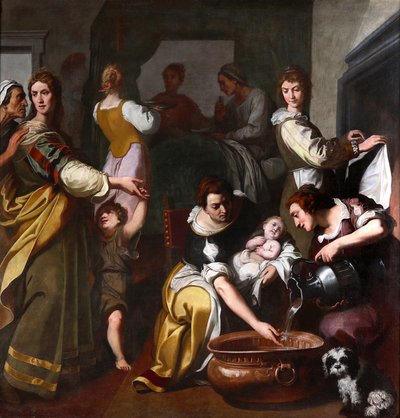 Life of the Virgin: The Birth of Mary. Painting by Daniele Crespi, 17th century, Museo della Basilica di Santa Maria Assunta, Gallarate, Italy by Daniele Crespi