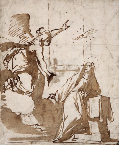The Annunciation (Drawing Preparation by Daniele Crespi, 17th Century) by Daniele Crespi