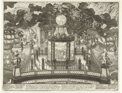 Fireworks on the Hofvijver Celebrating the Victory at Vigo, 1702 by Daniël Marot (I)