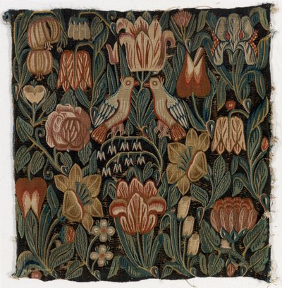 Tapestry Cushion Cover Depicting Two Birds Amidst Flowers, Made in Schleswig-Holstein, Denmark, c.1690 by Danish School