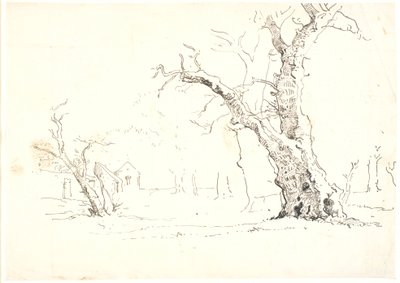 Landscape with Large Oak Trees, Some Houses to the Left by Dankvart Dreyer