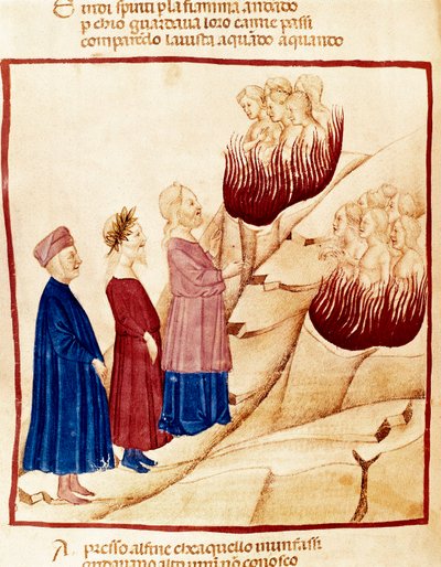 Purgatory: Dante and Virgil, miniature by Dante Alighieri