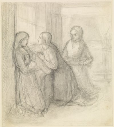 (Possibly) St Elizabeth of Hungary kneeling with her Companions Isentrudis and Guta by Dante Gabriel Charles Rossetti