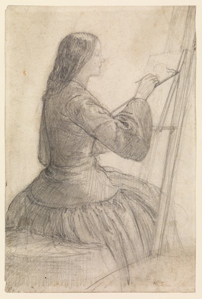 Elizabeth Siddal Seated at an Easel, Painting by Dante Gabriel Charles Rossetti