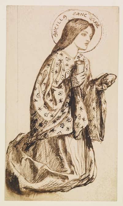 Launcelot at the Shrine of the Holy Grail - Study for The Angel of the Holy Grail by Dante Gabriel Rossetti