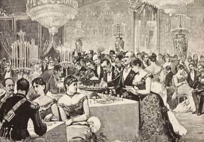 Buffet room, Court ball at Quirinale, Rome, Italy, engraving from drawing by Dante Paolocci by Dante Paolocci