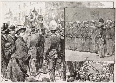 Funeral of Admiral Luigi Buglione di Monale (1821-1884), Rome, Italy, Engraving from Drawing by Dante Paolocci, from L
