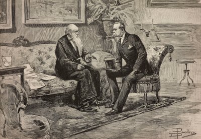 King Umberto I of Savoy and President of Council Agostino de Pretis (engraving) by Dante Paolocci