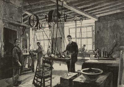 Mechanical workshop in mint of Rome, Italy (engraving) by Dante Paolocci