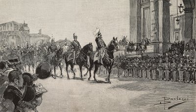 Military Parade at Macau for birthday of King Umberto I by Dante Paolocci