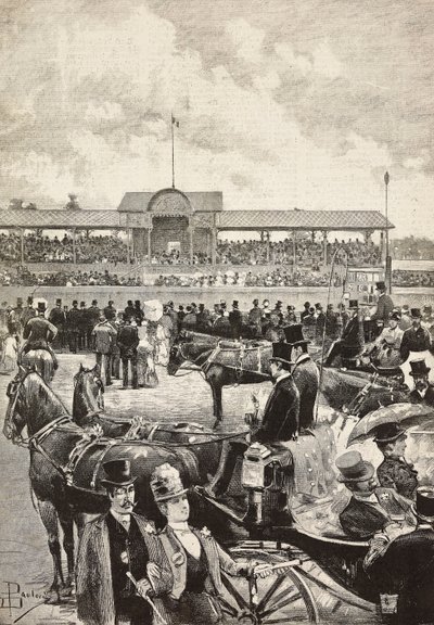 The grandstand, horse racing in Turin, Italy, engraving from drawing by Dante Paolocci by Dante Paolocci