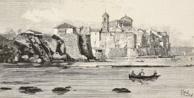 View of Nettuno, Italy, Engraving from Drawing by Dante Paolocci, from L