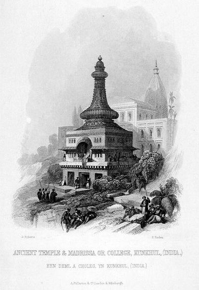 Ancient Temple & Madrissa or College, Kunkhul, India, Engraved by E. Finden, from 