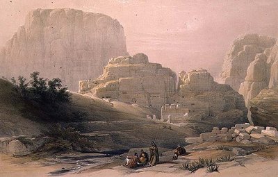 Lower End of the Valley showing the Acropolis, Petra, March 9th 1839, plate 102 from Volume III of 