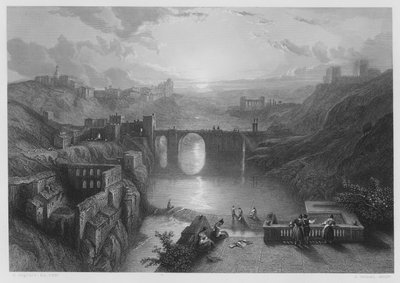 The Bridge of Toledo, from the picture in the Royal Collection by David (after) Roberts