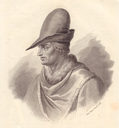 Portrait of Italian military leader Uguccione della Faggiola, copper engraving by Caterina Piotti-Pirola by John Ward Dunsmore