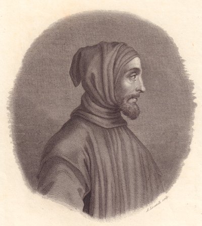 Portrait of Italian painter Cimabue, copper engraving by Locatelli from portrait by Simone Senese by John Ward Dunsmore