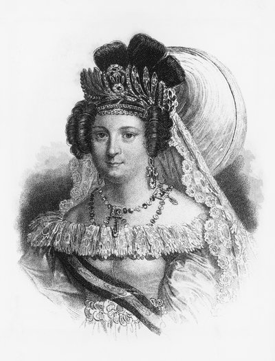 Portrait of Maria Cristina de Borbon, queen consort of Spain from 1829 to 1833, and queen regent from 1833 to 1840, engraving by John Ward Dunsmore