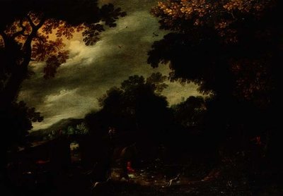 Stag hunt in a wooded landscape by David (circle of) Vinckboons