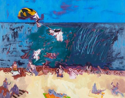 Beach with Paraglider by David Alan Redpath Michie