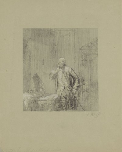 Man in Front of a Mirror in an Eighteenth-Century Interior by David Bles