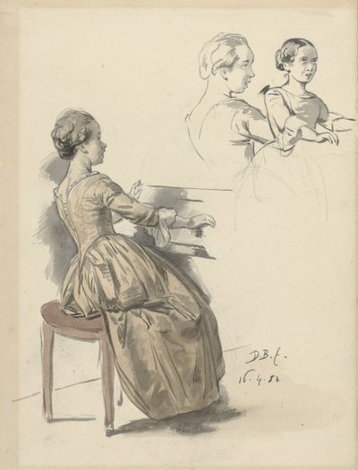 Singing Woman at the Keyboard and Two Sketches of the Same Woman by David Bles