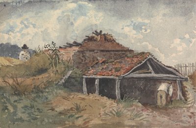 Landscape with Two Figures Beside an Old Building by David Charles Read
