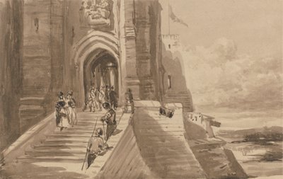 Figures on the Outer Staircase of a Castle by David Cox