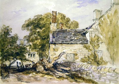 Figures Outside an Old Stone Cottage by David Cox