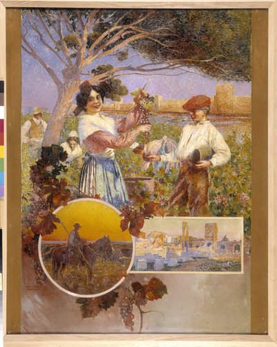 Aigues-Mortes, Arles, the Camargue: A Young Woman Shows a Beautiful Bunch of Grapes by David Dellepiane