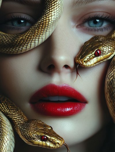 Golden Snakes Red Lips by David Drake