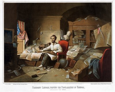 President Lincoln, Writing the Proclamation of Freedom, January 1st, 1863, pub. 1864 by David Gilmour Blythe