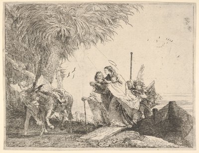 Mary, Helped by Joseph and an Angel, Stepping from a Boat to the Shore, an Angel Steadies by David Giovanni