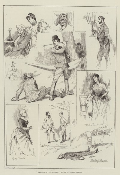 Sketches of Captain Swift at the Haymarket Theatre by David Hardy