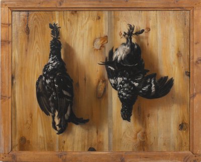 Still Life with Two Black Grouse against a Wooden Wall by David Klöcker Ehrenstrahl