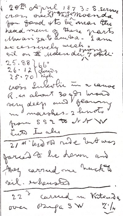 Last lines written by Dr. David Livingstone, illustration from 
