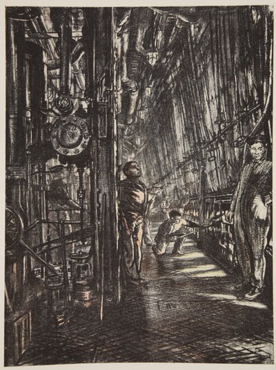 A boiler room on a battleship, illustration from 