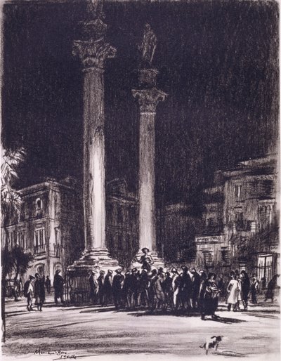 A Cheapjack Between the Roman Columns of the Almeda de Hercules, Seville by David Muirhead Bone