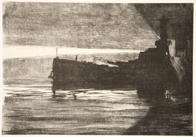Approaching a battleship at night, illustration from 