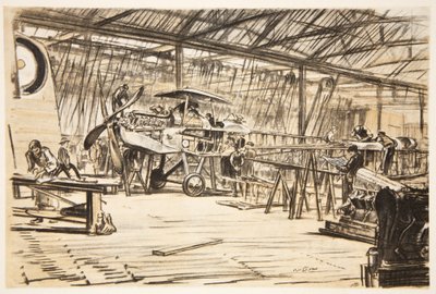 Erecting aeroplanes, illustration from 