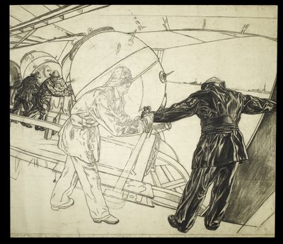 Full Size Drawing for Winter Mine-Laying off Iceland, c.1942 by David Muirhead Bone
