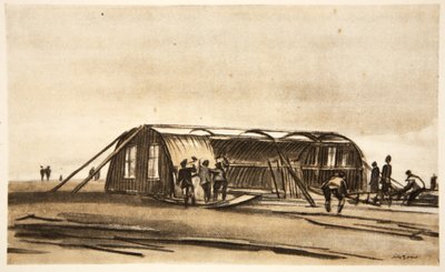 On the Somme: RFC men building their winter hut, illustration from 