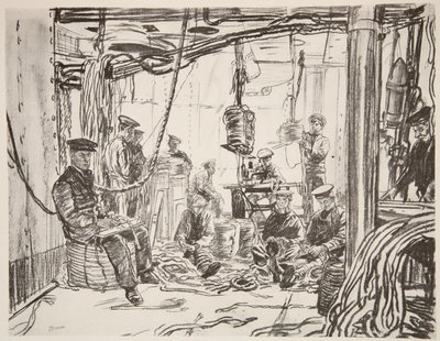 Sailors on a battleship making munitions for the army, illustration from 