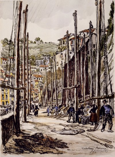 The Tunny Fishers, Cudillero, Asturian Coast by David Muirhead Bone
