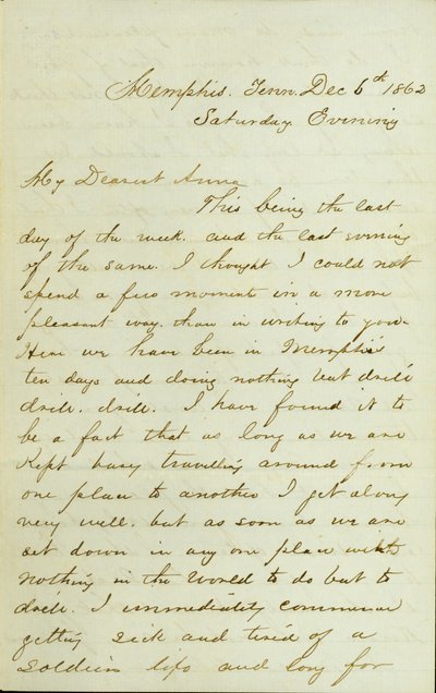 Letter from D. P. Grier, Memphis, Tenn., to Anna McKinney, December 6, 1862 by David Perkins Grier